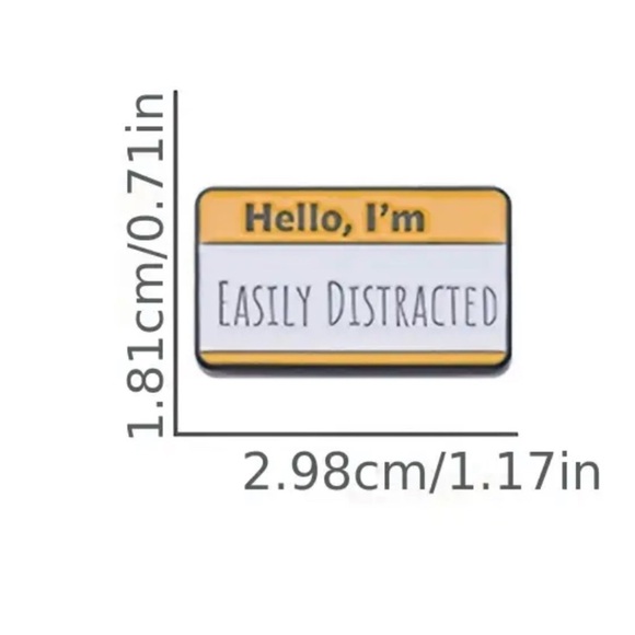 Yellow and White 'Easily Distracted' Pin NWOT - Picture 2 of 2